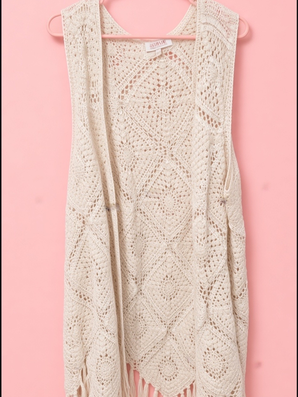 Shyanne Ivory/ Cream Crochet Fringe Open Front Vest
